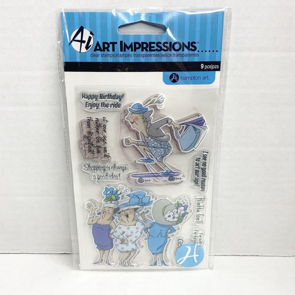 Art Impressions Acrylic Rubber Stamps 9 pcs H'atta Girl Shopping Happy Birthday